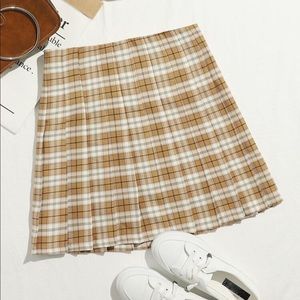 shein yellow plaid pleated a-line skirt